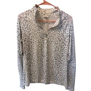 Lady Hagen White Gray Animal Print 1/4 Zip Long Sleeve Golf Shirt Size Medium